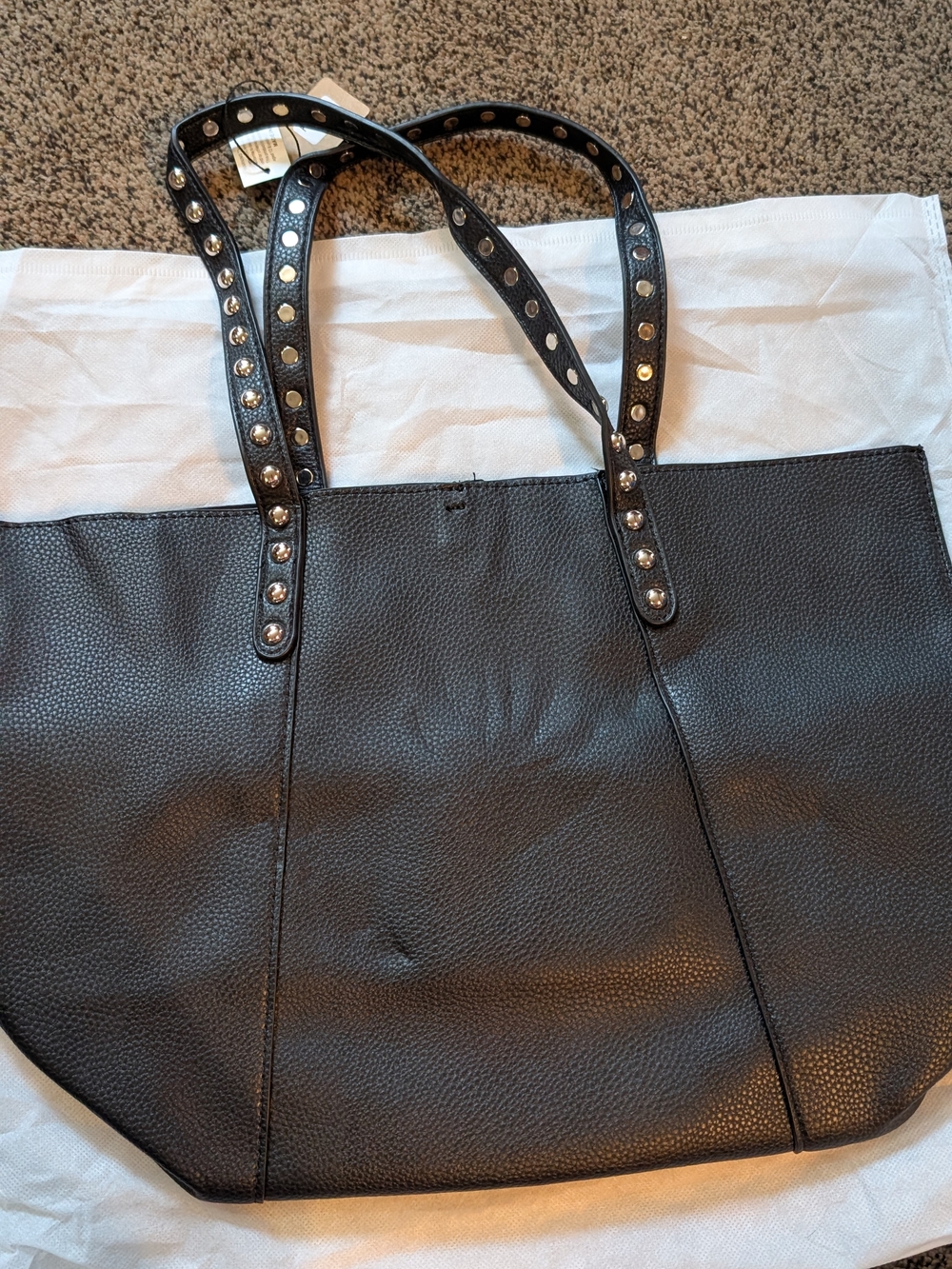Black Studded Leather Appearing Tote Bag - Elegant Everyday Carry